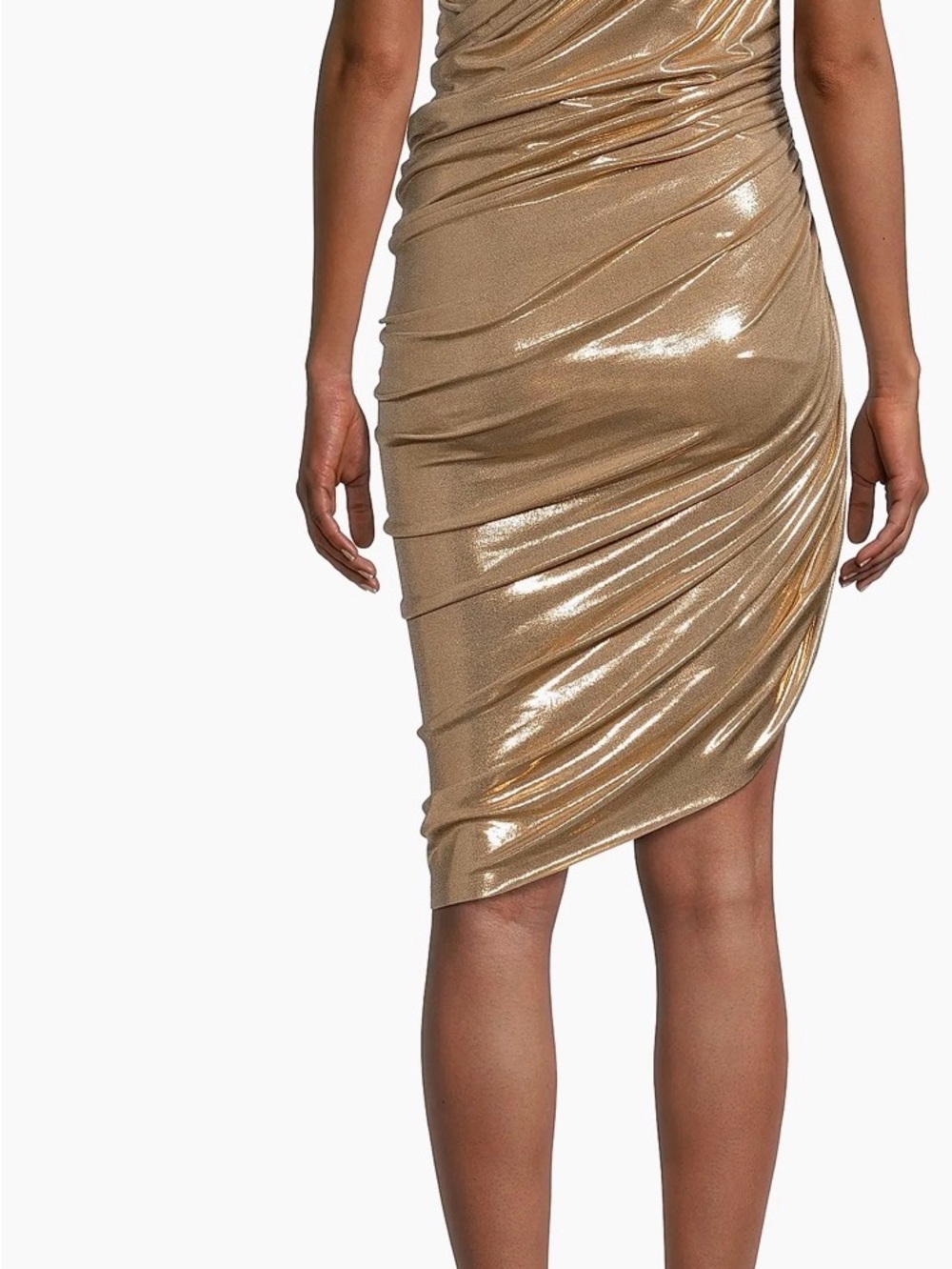 Norma Kamali Gold Metallic Stretch Dress - Picture 2 of 4